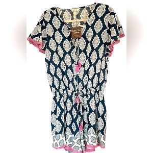 MATILDA JANE Brilliant Daydream On the Fringe Navy/White Romper,Sz Medium, NWT.